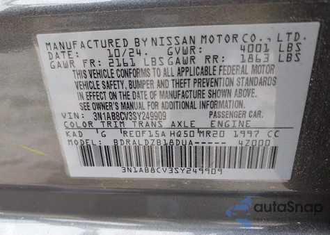 2025 Nissan Sentra Sv z USA, uszkodzony, nr VIN 3N1AB8CV3SY249909